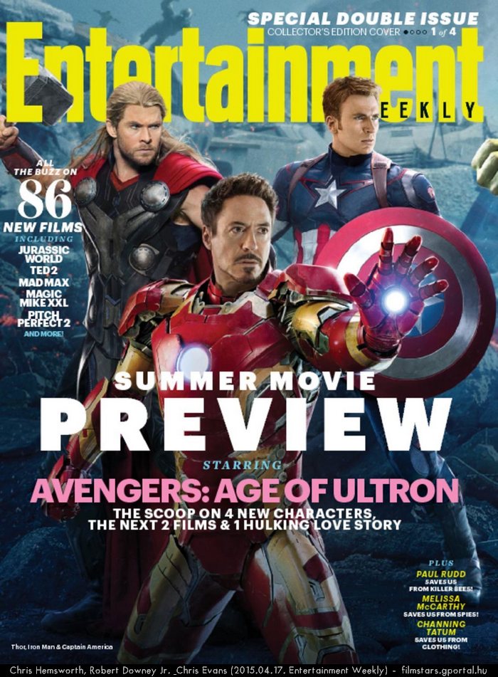 Chris Hemsworth, Robert Downey Jr. & Chris Evans (2015.04.17. Entertainment Weekly)