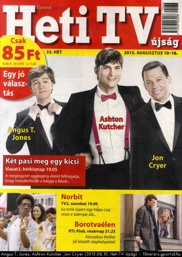 Angus T. Jones, Ashton Kutcher & Jon Cryer (2015.08.10. Heti TV jsg)