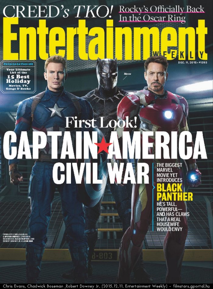 Chris Evans, Chadwick Boseman & Robert Downey Jr. (2015.12.11. Entertainment Weekly)
